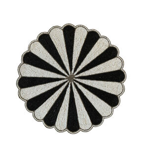 Tiramisu Beaded Placemat Charger 15in Black & White Candy Stripe NEW